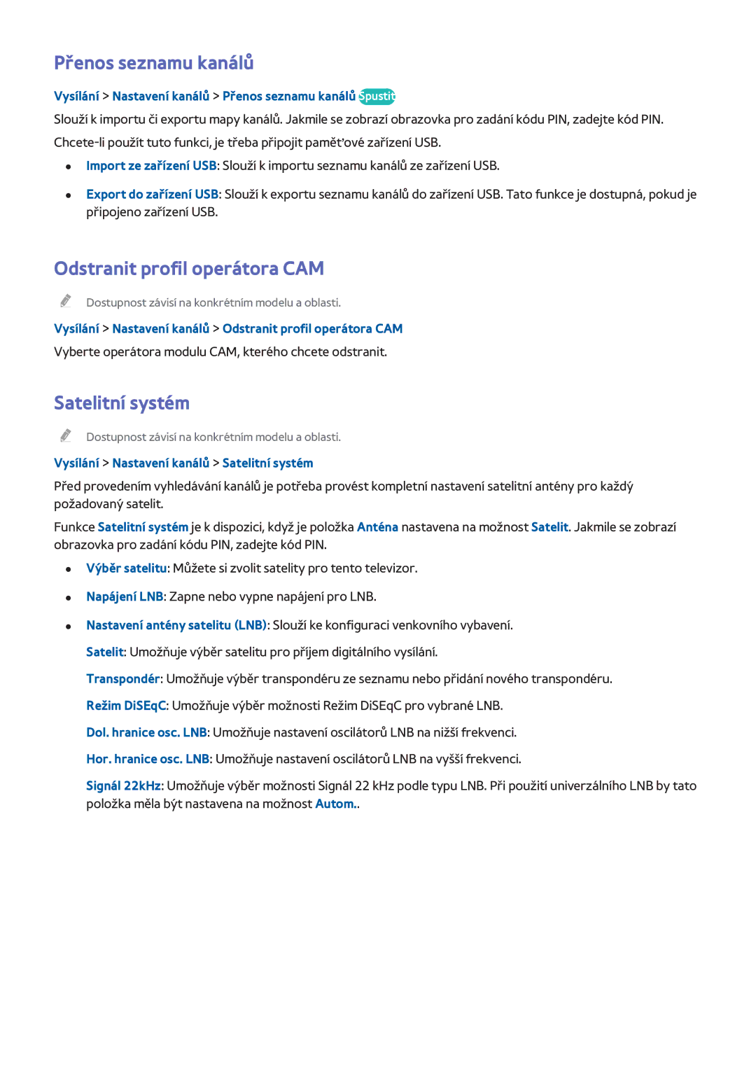 Samsung UE50H5304AKXXE, UE40H6203AWXXH manual Přenos seznamu kanálů, Odstranit profil operátora CAM, Satelitní systém 