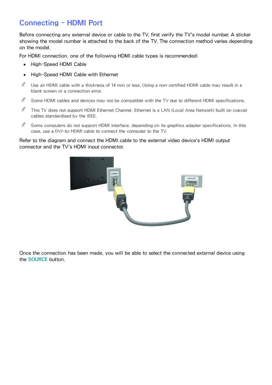 Samsung UE48H5203AWXTK, UE40H6203AWXXH, UE55H6273SSXZG, UE58J5200AWXXH, UE46H6273ASXTK, UE46H5373SSXZG Connecting Hdmi Port 