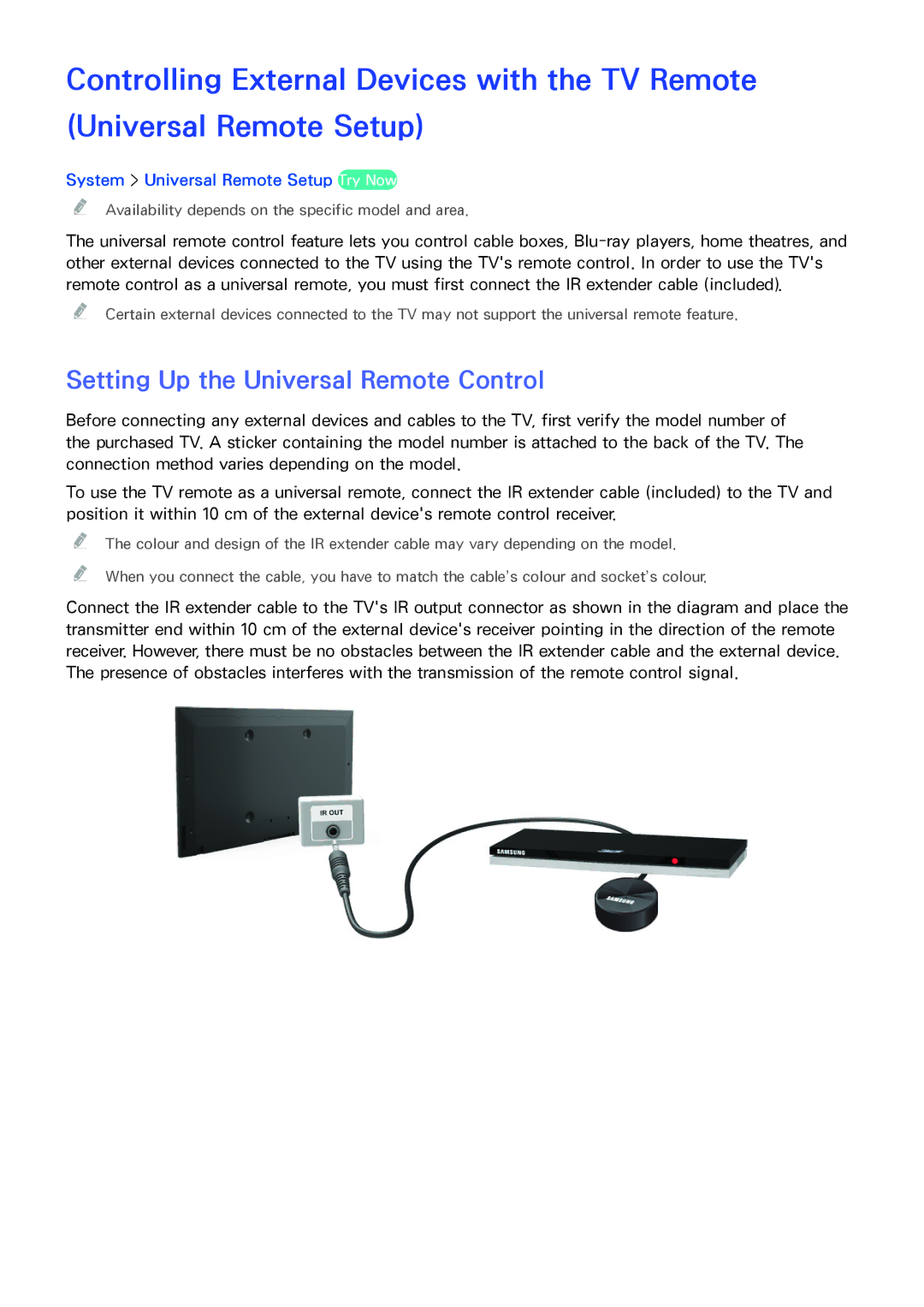 Samsung UE32H5303AWXTK, UE40H6203AWXXH manual Setting Up the Universal Remote Control, System Universal Remote Setup Try Now 