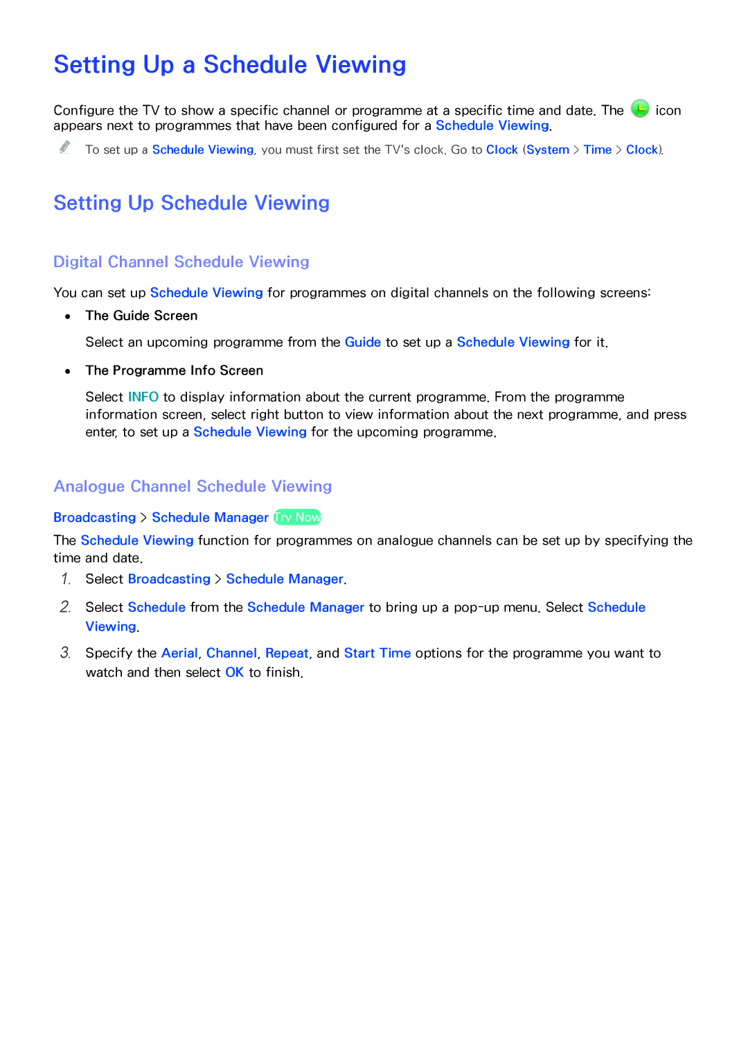 Samsung UE48H5203AWXXH manual Setting Up a Schedule Viewing, Setting Up Schedule Viewing, Digital Channel Schedule Viewing 