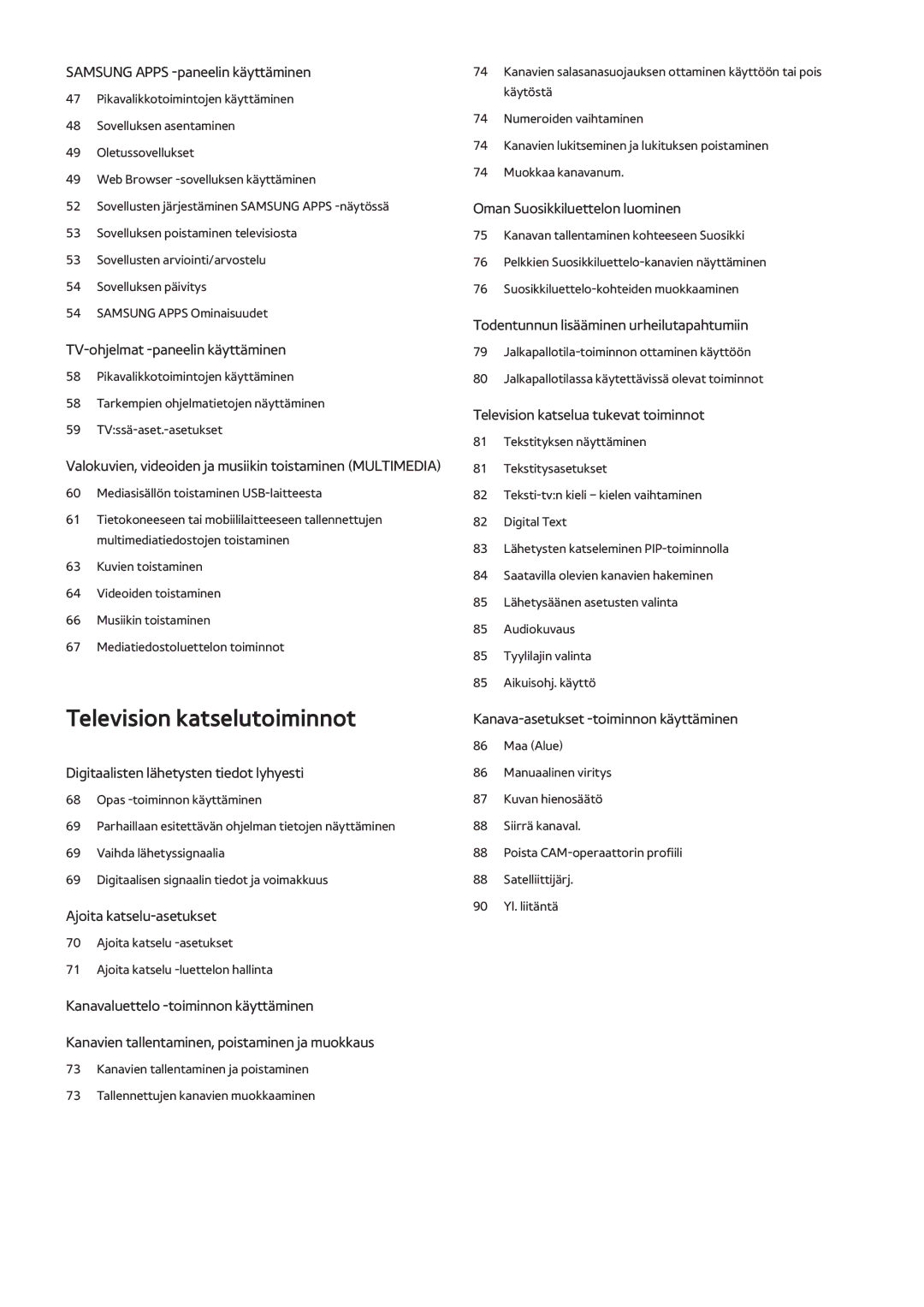 Samsung UE46H5304AKXXE, UE40H6204AKXXE, UE40H5204AKXXE, UE40H5304AKXXE, UE32H5304AKXXE manual Television katselutoiminnot 