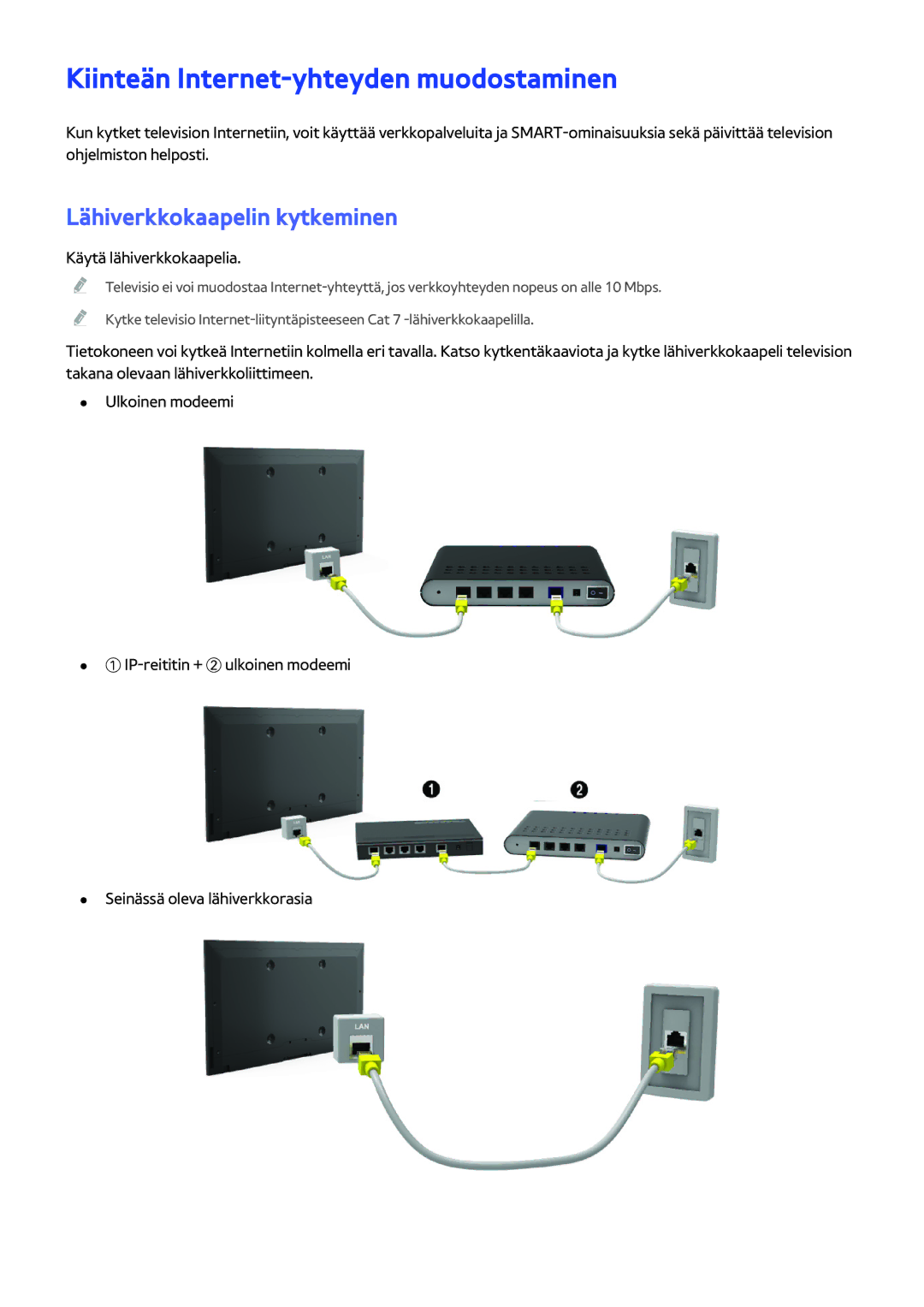 Samsung UE60H6204AKXXE Kiinteän Internet-yhteyden muodostaminen, Lähiverkkokaapelin kytkeminen, Käytä lähiverkkokaapelia 