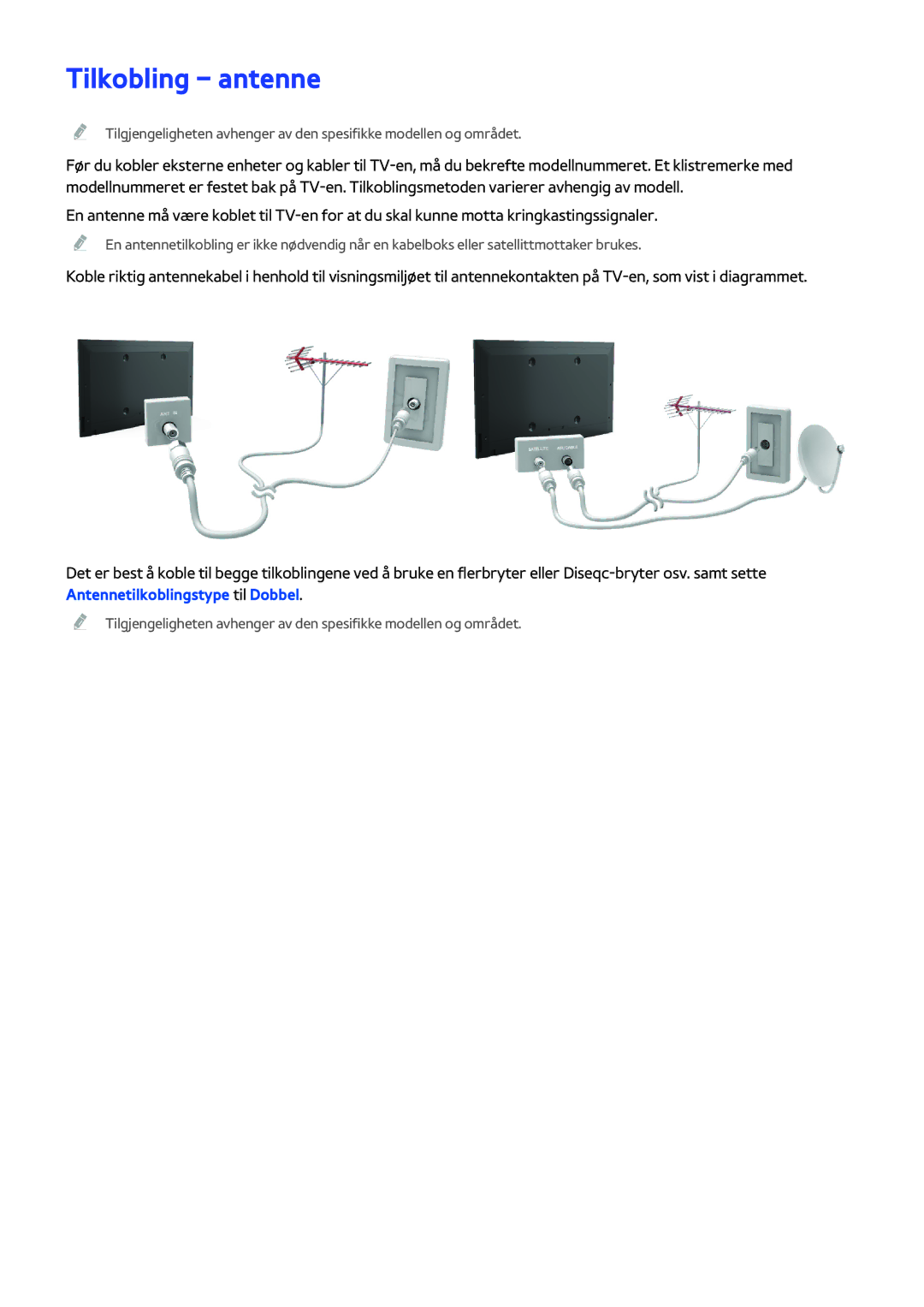 Samsung UE58J5205AKXXE, UE40H6204AKXXE, UE40H5204AKXXE, UE40H5304AKXXE, UE46H5304AKXXE, UE32H5304AKXXE manual Tilkobling antenne 