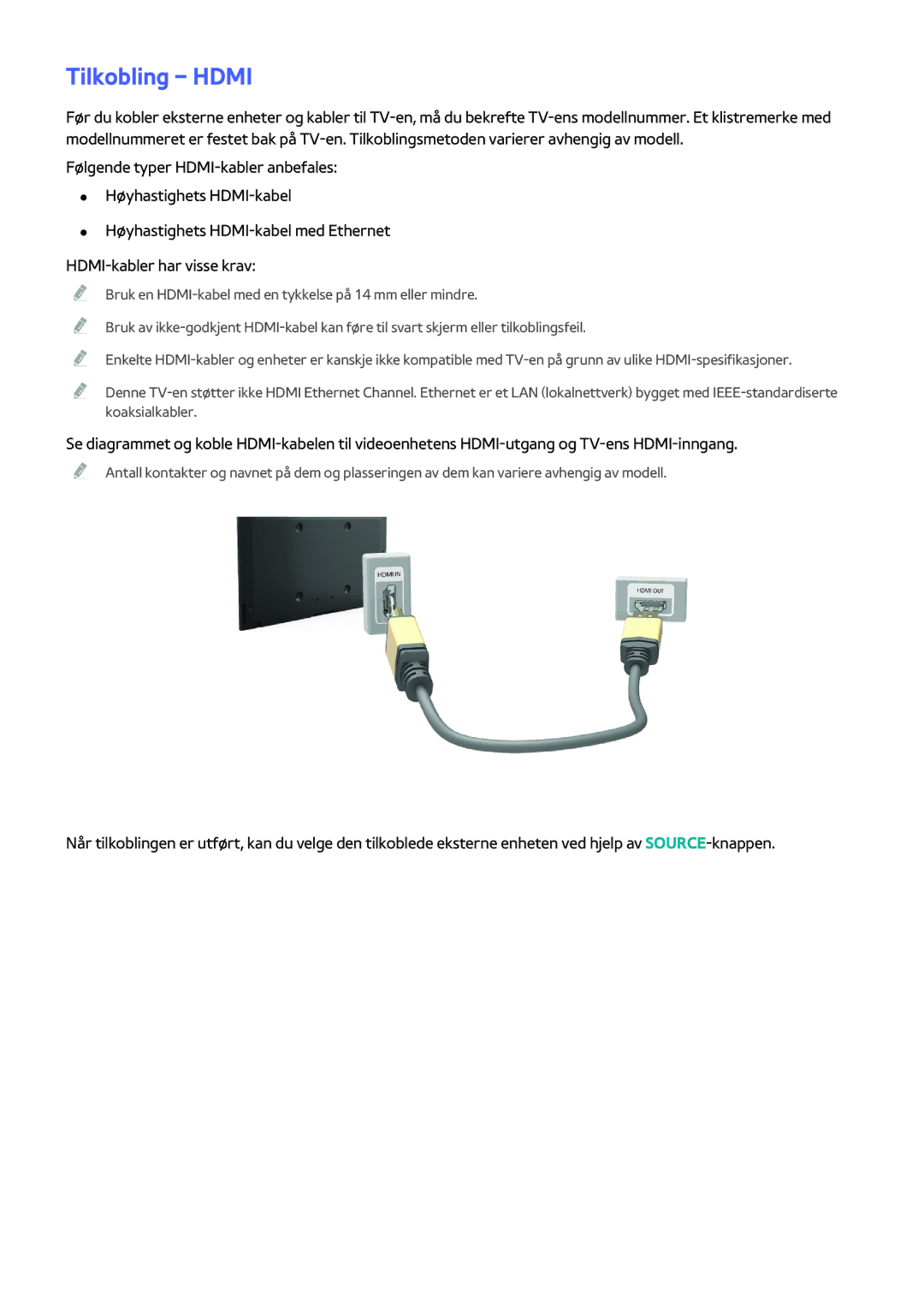 Samsung UE50H5304AKXXE, UE40H6204AKXXE, UE40H5204AKXXE, UE40H5304AKXXE, UE46H5304AKXXE, UE32H5304AKXXE manual Tilkobling Hdmi 