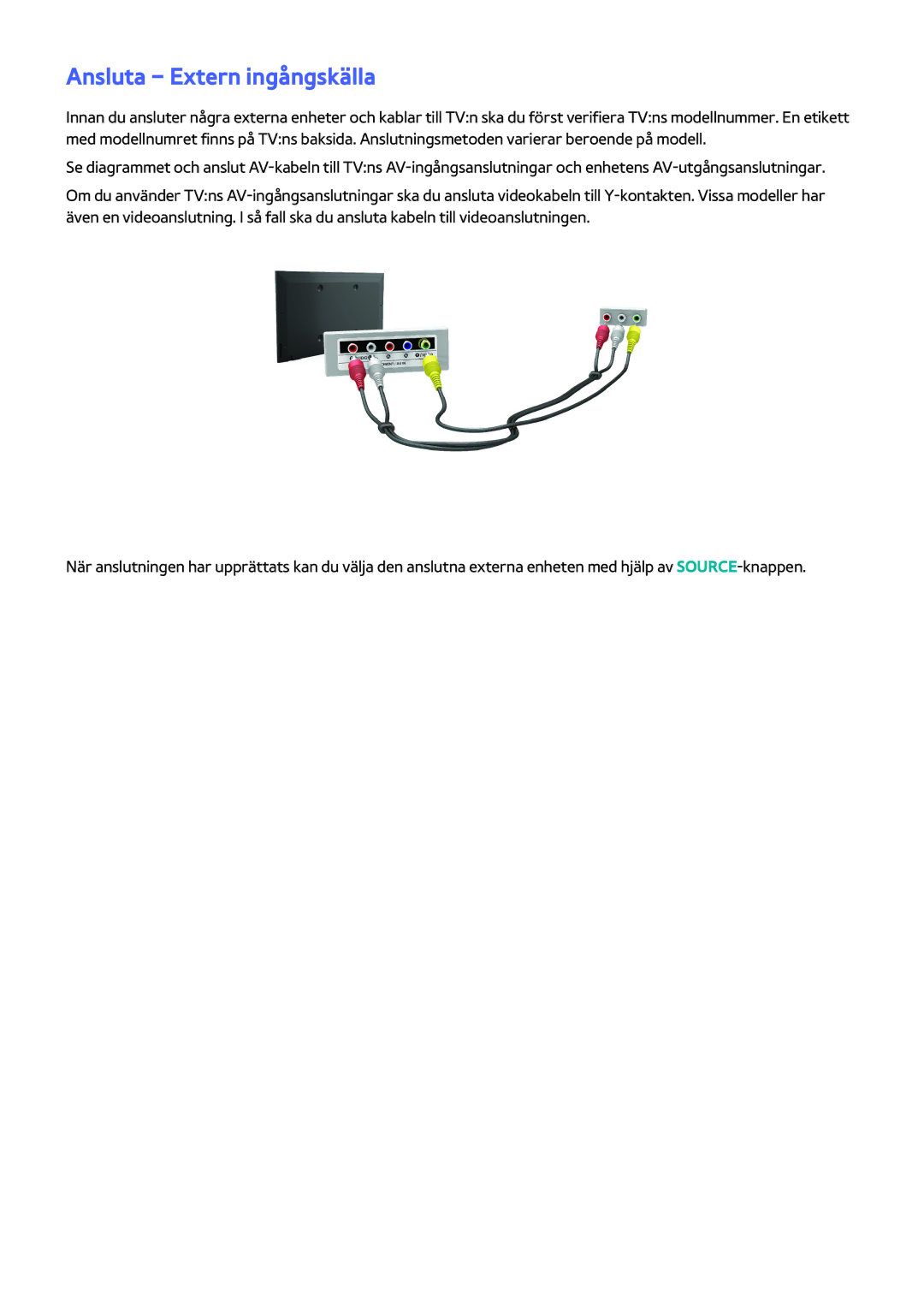 Samsung UE58H5204AKXXE, UE40H6204AKXXE, UE40H5204AKXXE, UE40H5304AKXXE, UE46H5304AKXXE manual Ansluta Extern ingångskälla 