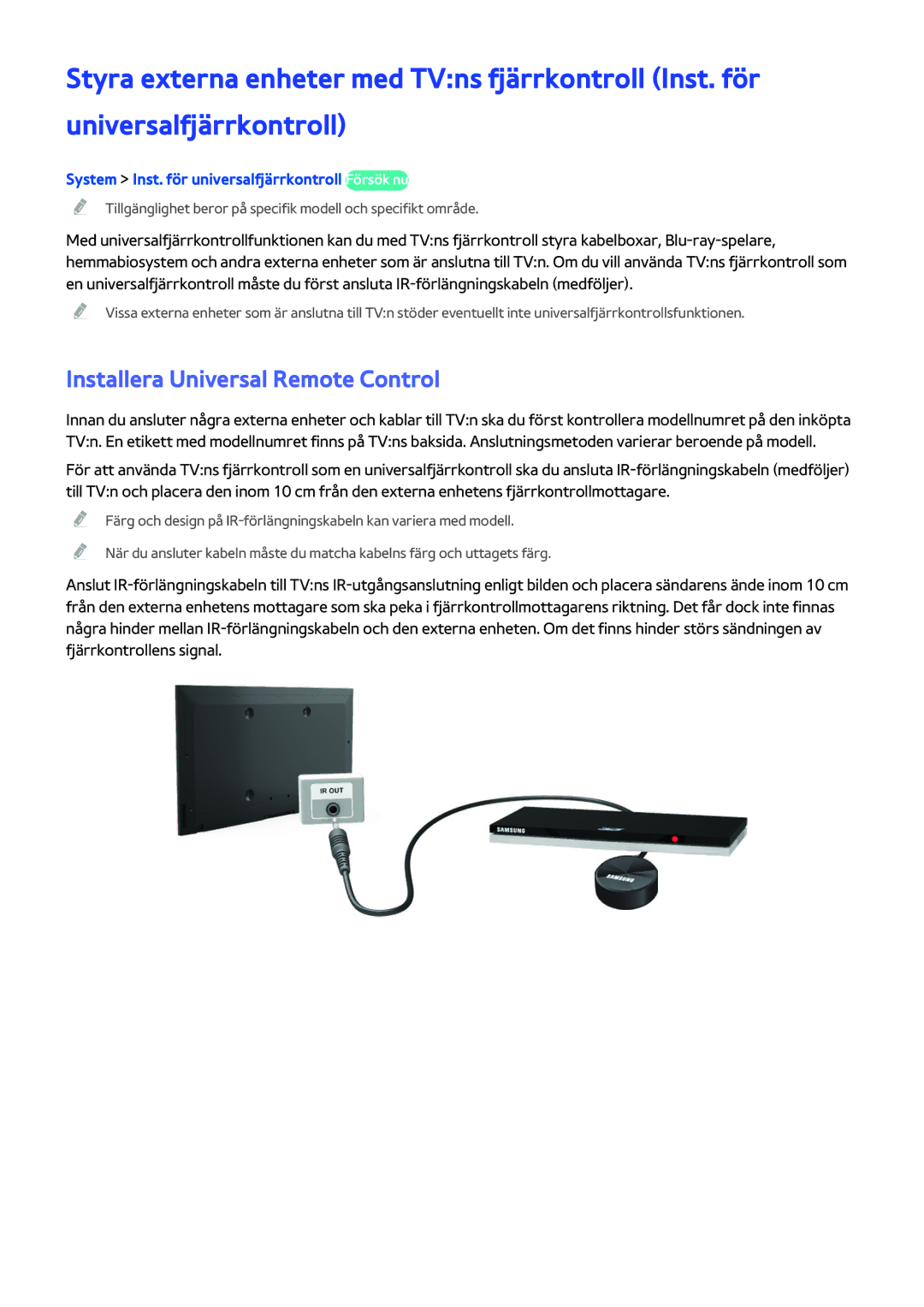 Samsung UE40H5204AKXXE manual Installera Universal Remote Control, System Inst. för universalfjärrkontroll Försök nu 