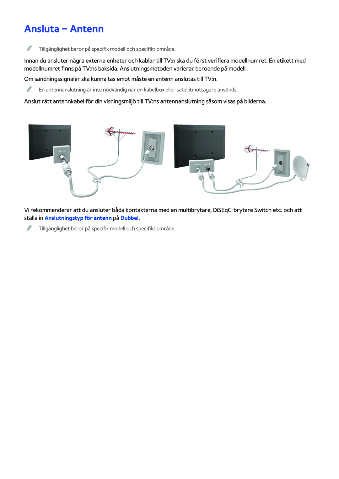 Samsung UE58J5205AKXXE, UE40H6204AKXXE, UE40H5204AKXXE, UE40H5304AKXXE, UE46H5304AKXXE, UE32H5304AKXXE manual Ansluta Antenn 