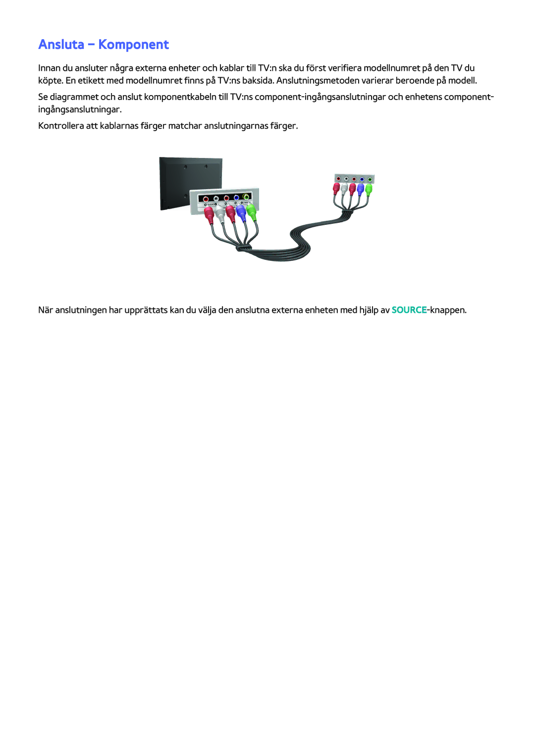 Samsung UE60H6204AKXXE, UE40H6204AKXXE, UE40H5204AKXXE, UE40H5304AKXXE, UE46H5304AKXXE, UE32H5304AKXXE manual Ansluta Komponent 