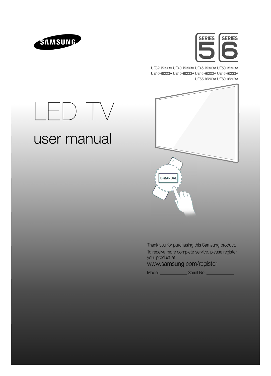 Samsung UE40H6233AKXRU, UE46H6233AKXRU manual Model Serial No, English 