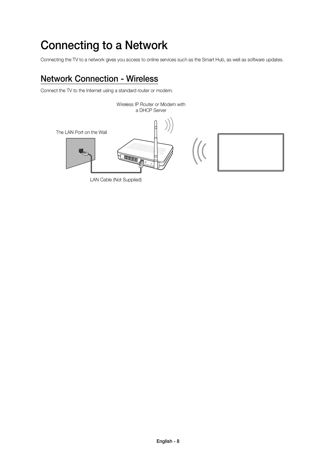 Samsung UE46H6233AKXRU, UE40H6233AKXRU manual Connecting to a Network, Network Connection Wireless 