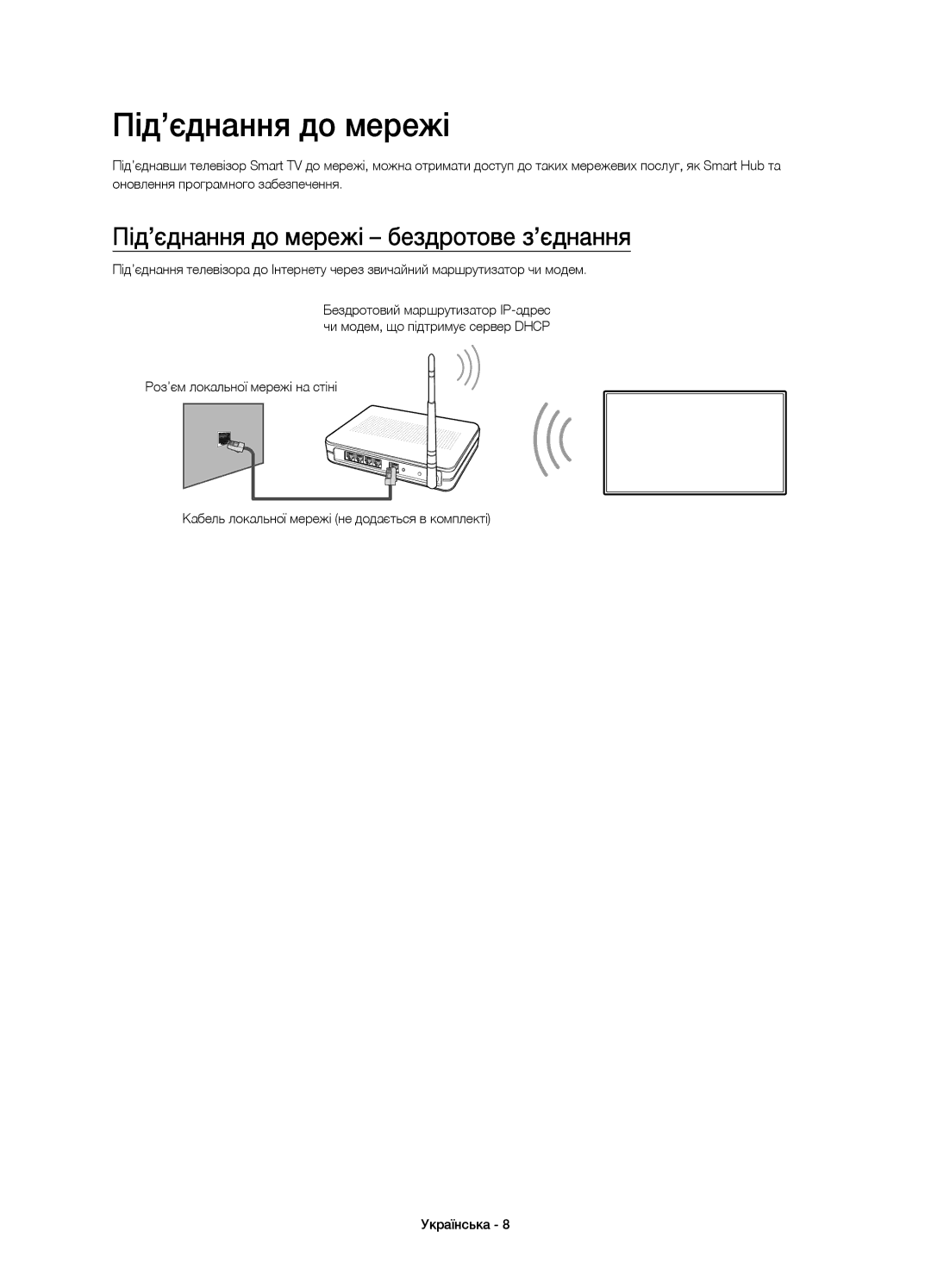 Samsung UE46H6233AKXRU, UE40H6233AKXRU manual Під’єднання до мережі бездротове з’єднання 