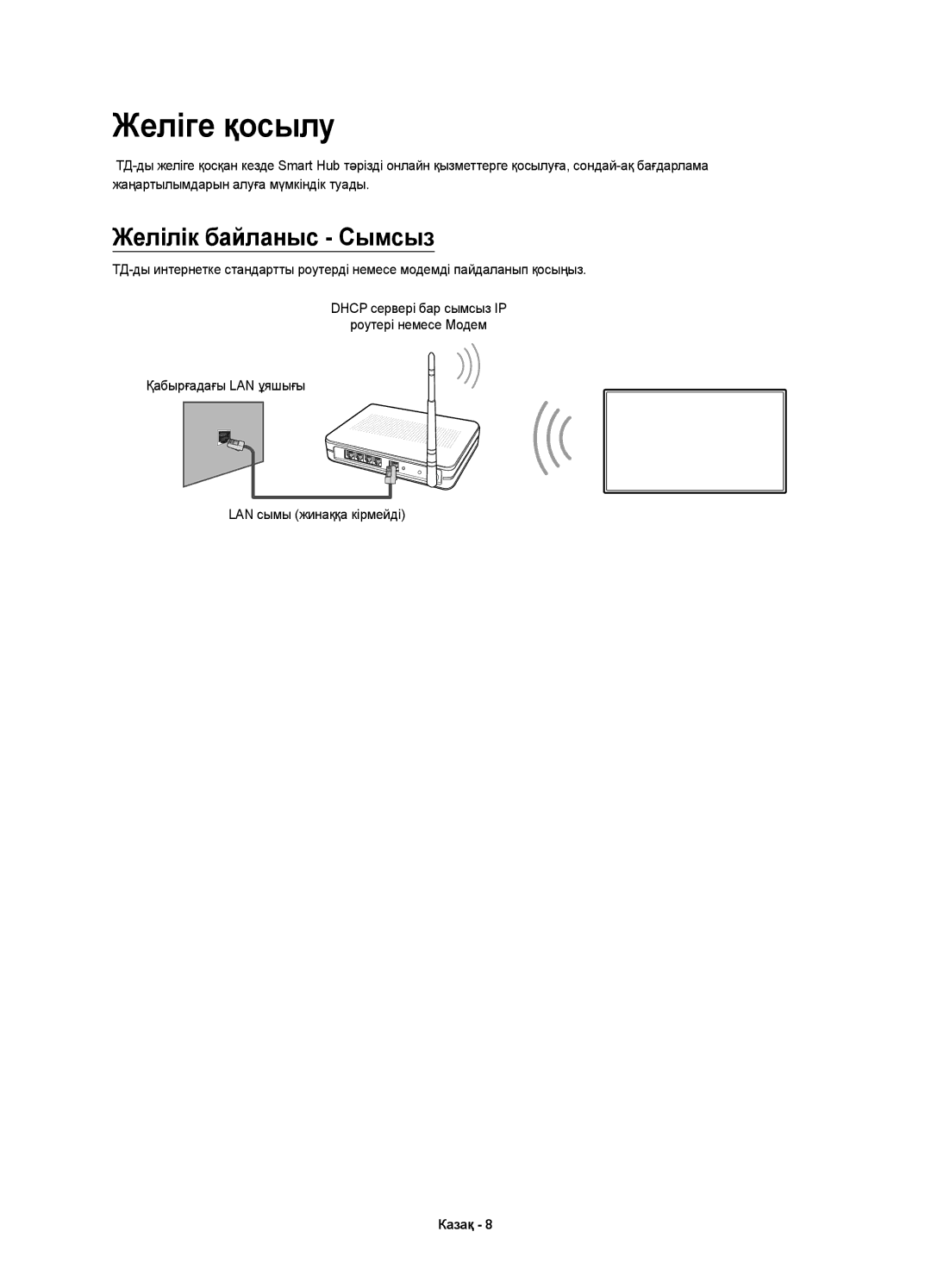 Samsung UE46H6233AKXRU, UE40H6233AKXRU manual Желіге қосылу, Желілік байланыс Сымсыз 