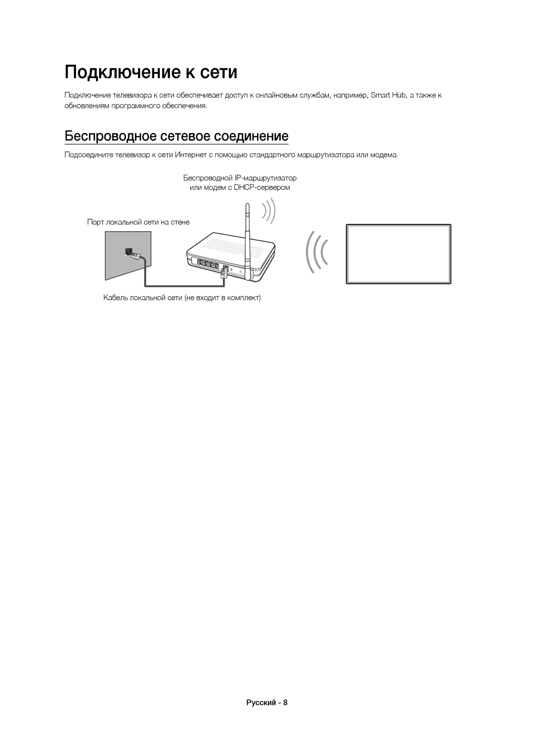 Samsung UE40H6233AKXRU, UE46H6233AKXRU manual Подключение к сети, Беспроводное сетевое соединение 