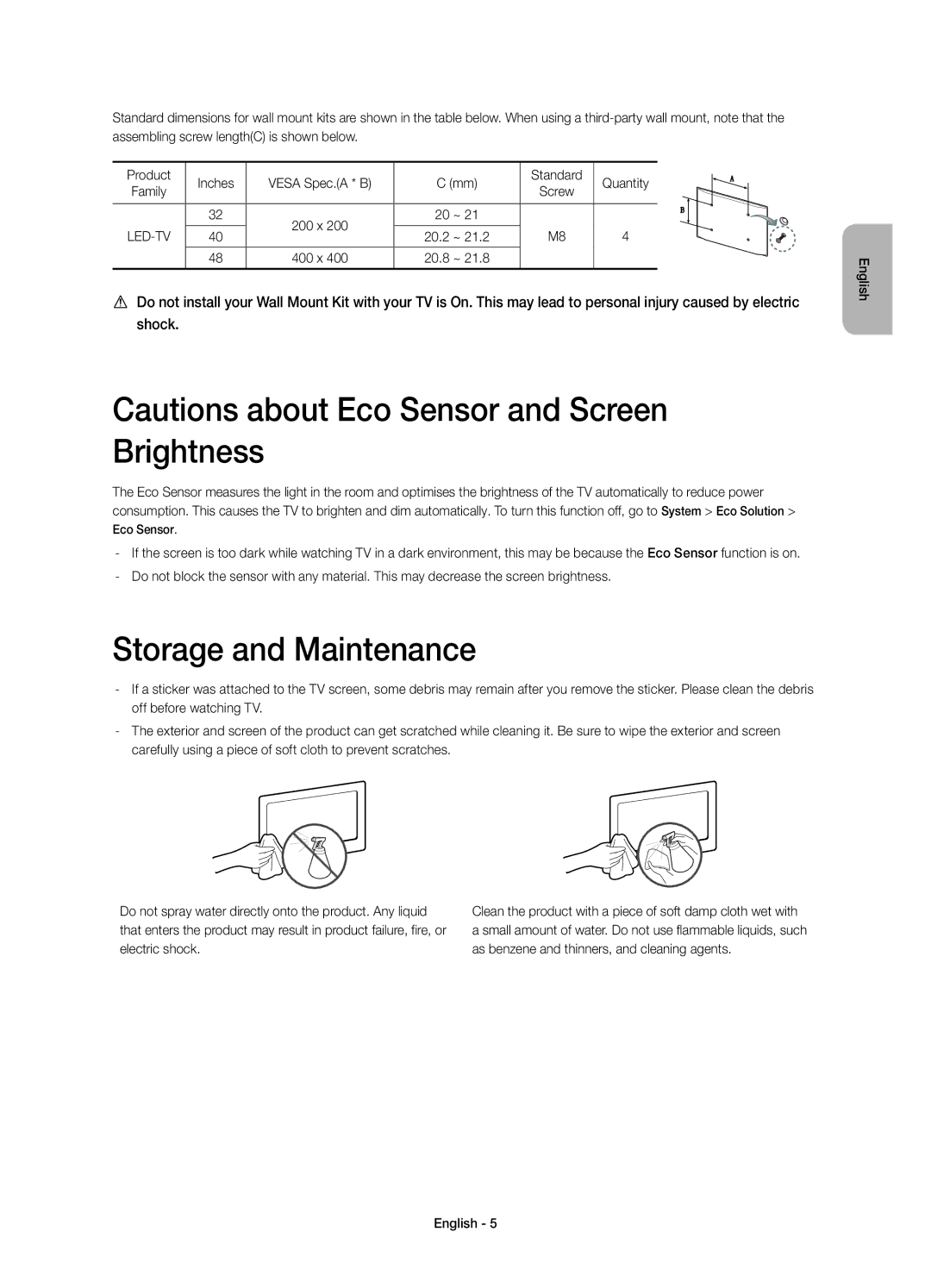 Samsung UE48H6410AUXRU, UE40H6410AUXMS, UE40H6410AUXRU, UE32H6410AUXRU, UE48H6410AUXMS Storage and Maintenance, 20.2, 20.8 