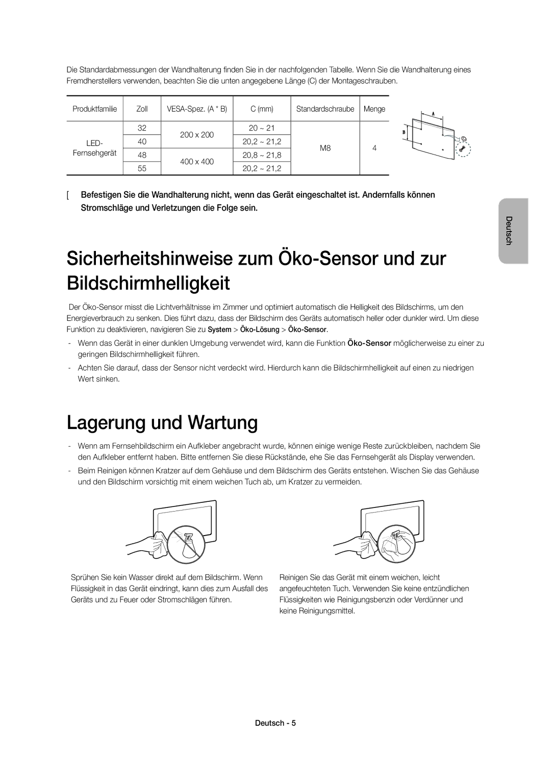 Samsung UE48H6410SDXZT Lagerung und Wartung, Produktfamilie Zoll, Menge, 20,2 ~ 21,2 Fernsehgerät, 20,8 ~ 21,8 20,2 ~ 21,2 