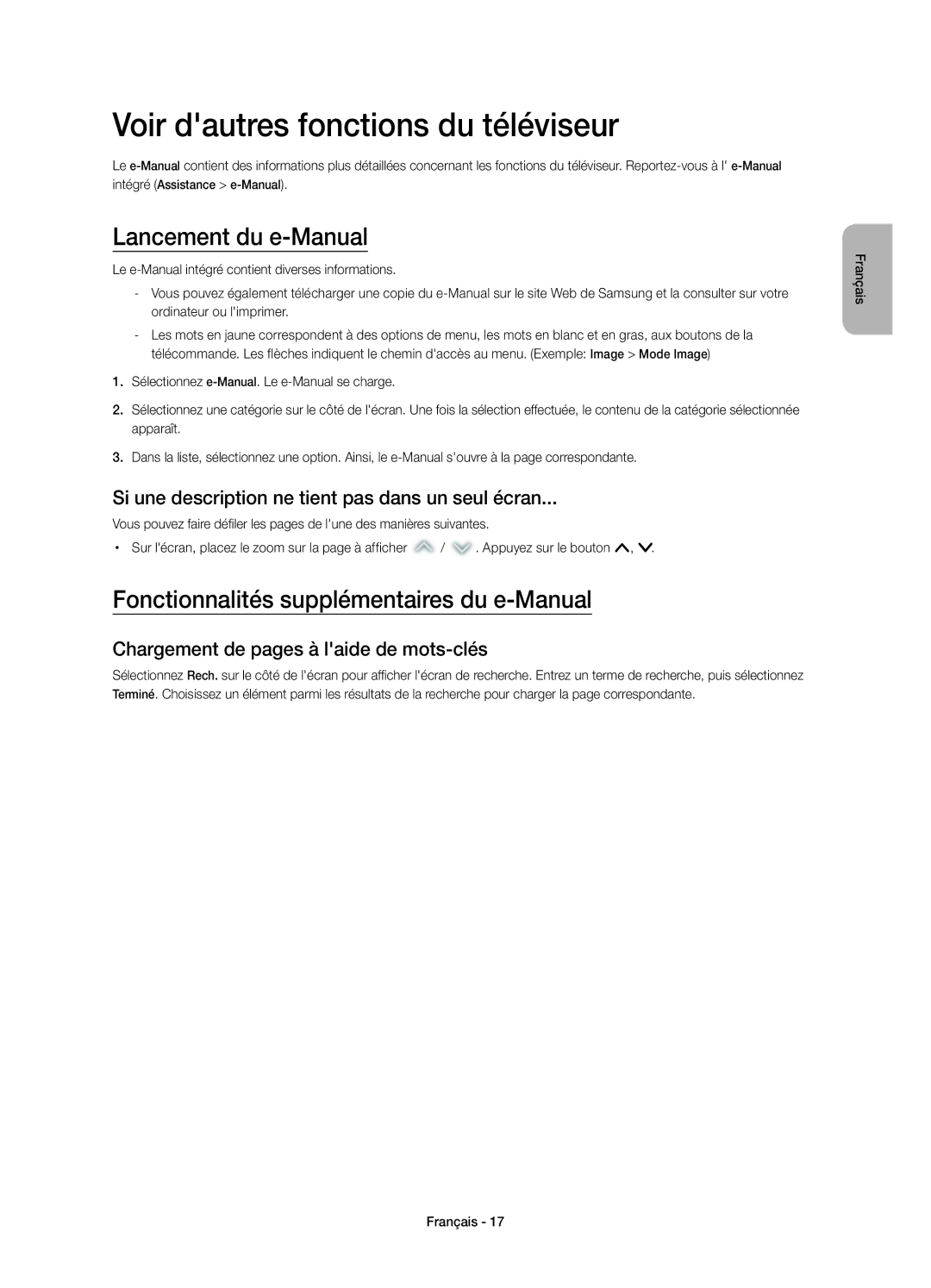 Samsung UE48H6410SSXXC, UE40H6410SSXXC, UE32H6410SSXXC manual Voir dautres fonctions du téléviseur, Lancement du e-Manual 