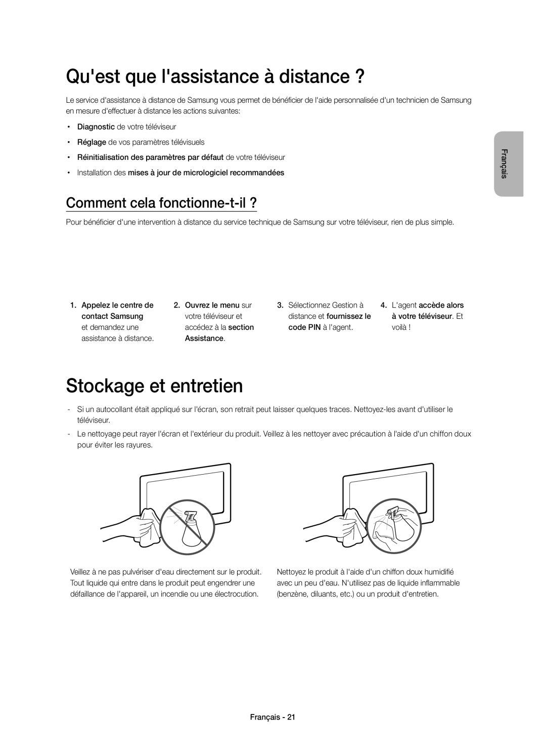 Samsung UE48H6410SSXXC manual Quest que lassistance à distance ?, Stockage et entretien, Comment cela fonctionne-t-il ? 