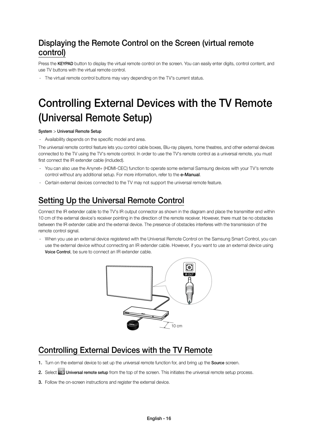 Samsung UE40H6410SSXXC Displaying the Remote Control on the Screen virtual remote control, System Universal Remote Setup 