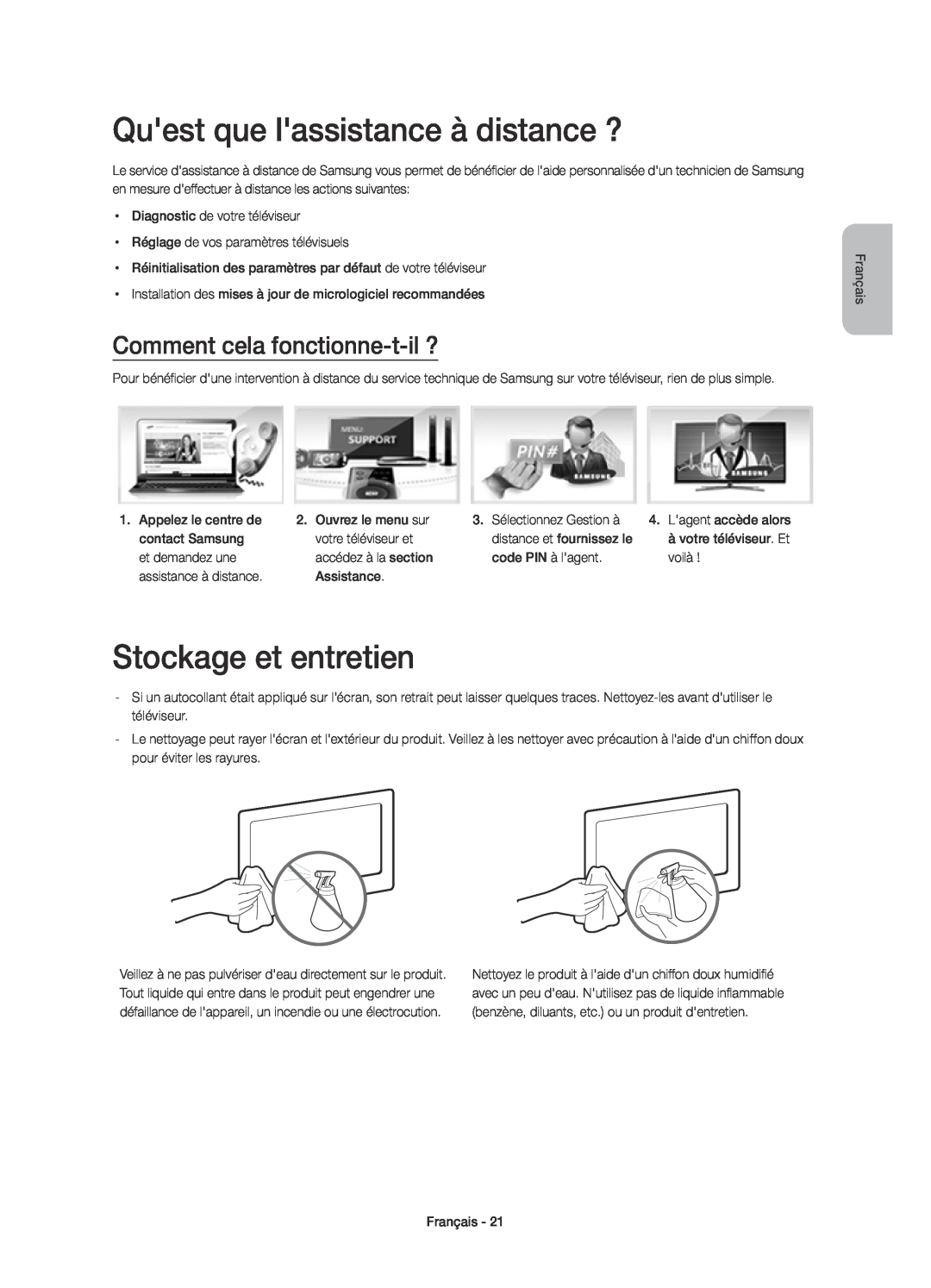 Samsung UE48H6410SSXXC manual Quest que lassistance à distance ?, Stockage et entretien, Comment cela fonctionne-t-il ? 