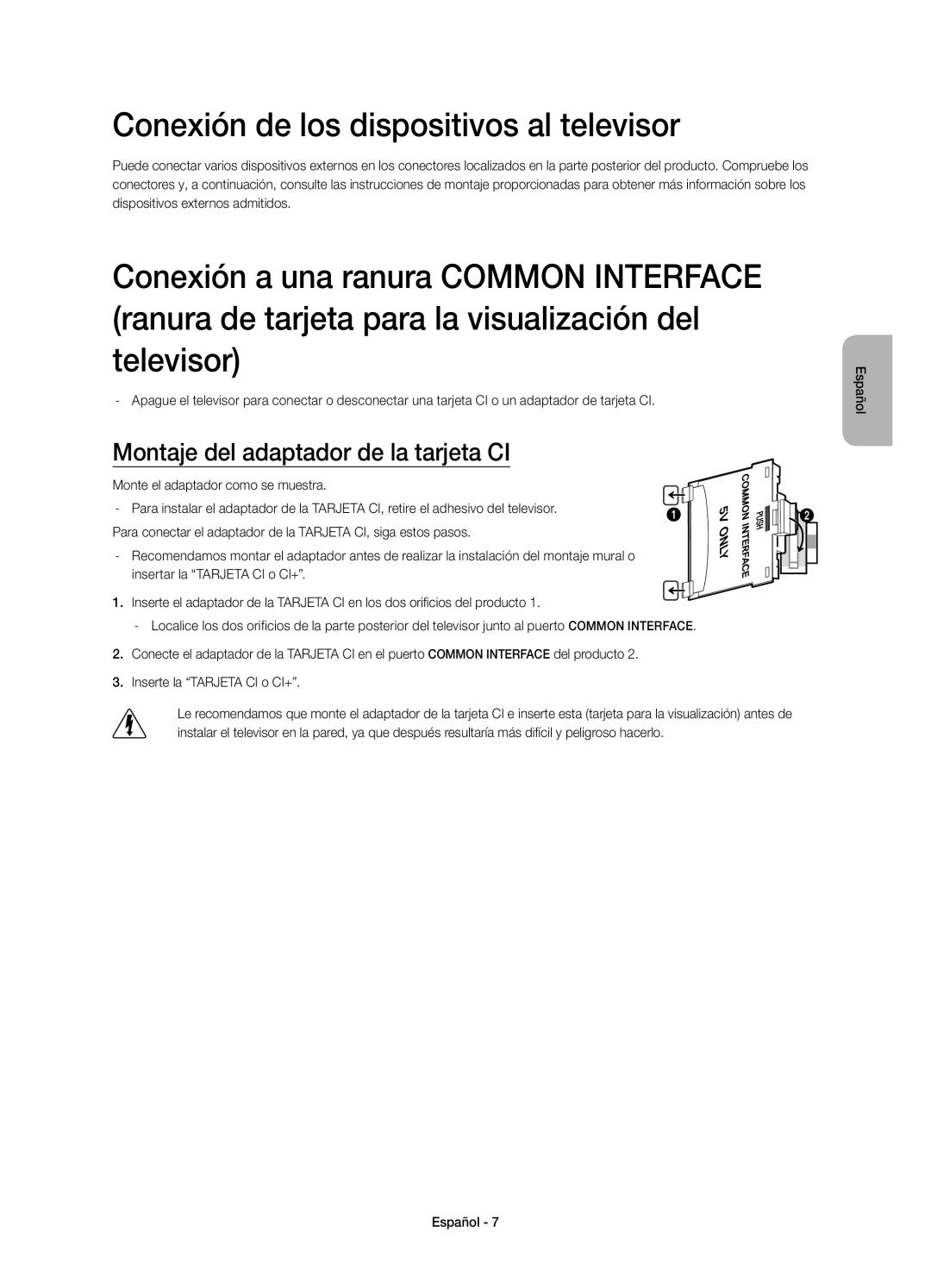 Samsung UE48H6410SSXXC, UE40H6410SSXXC Conexión de los dispositivos al televisor, Montaje del adaptador de la tarjeta CI 