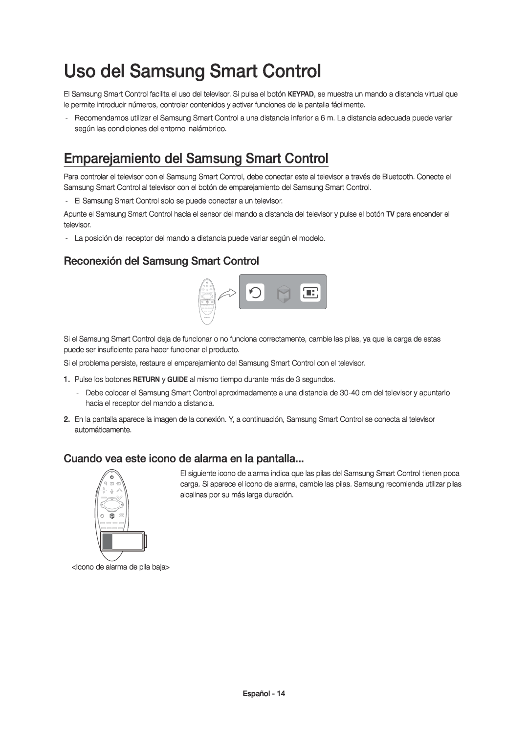 Samsung UE55H6410SSXXC, UE40H6410SSXXC manual Uso del Samsung Smart Control, Emparejamiento del Samsung Smart Control 