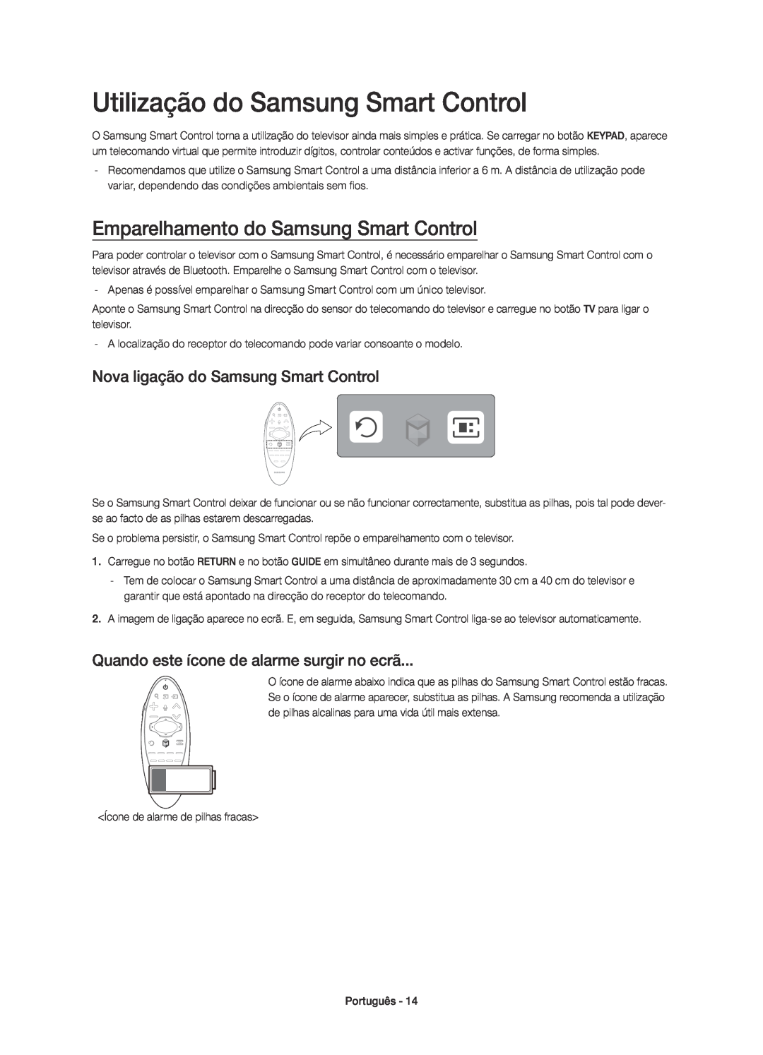 Samsung UE40H6410SSXXC, UE32H6410SSXXC manual Utilização do Samsung Smart Control, Emparelhamento do Samsung Smart Control 