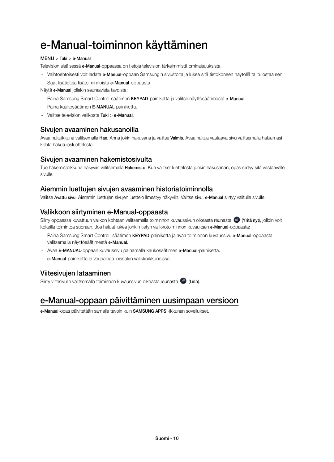 Samsung UE55H6475SUXXE, UE40H6475SUXXE manual Manual-toiminnon käyttäminen, Manual-oppaan päivittäminen uusimpaan versioon 