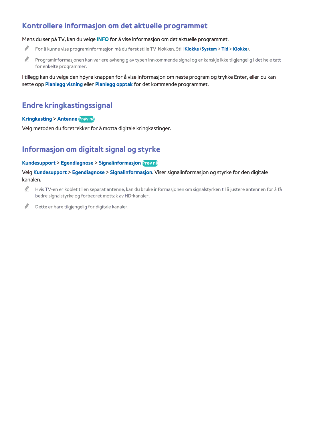 Samsung UE32H6415SUXXE, UE40H6505STXXE manual Kontrollere informasjon om det aktuelle programmet, Endre kringkastingssignal 