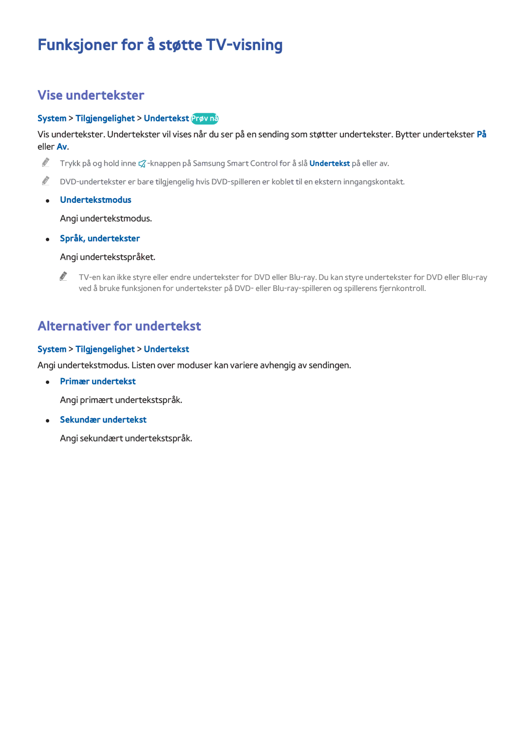 Samsung UE60H6275SUXXE, UE40H6505STXXE Funksjoner for å støtte TV-visning, Vise undertekster, Alternativer for undertekst 