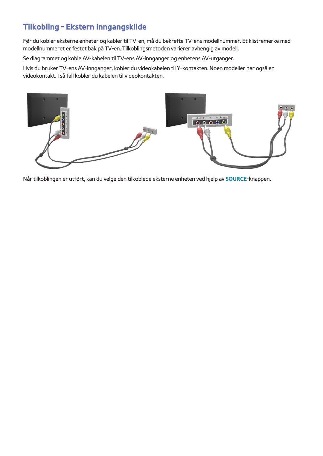 Samsung UE50H5505AKXXE, UE40H6505STXXE, UE32H6275SUXXE, UE50H6275SUXXE, UE48H6675STXXE manual Tilkobling Ekstern inngangskilde 