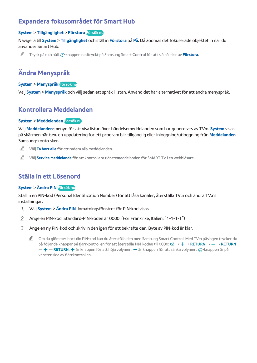 Samsung UE55H6275SUXXE, UE40H6505STXXE manual Expandera fokusområdet för Smart Hub, Ändra Menyspråk, Kontrollera Meddelanden 