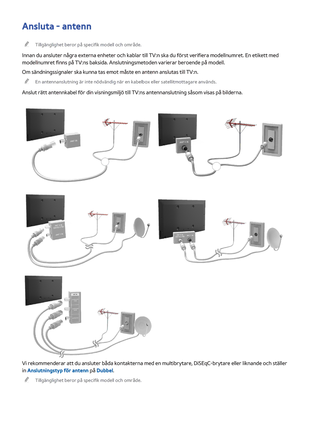 Samsung UE55H6415SUXXE, UE40H6505STXXE, UE32H6275SUXXE, UE50H6275SUXXE, UE48H6675STXXE, UE40H6475SUXXE manual Ansluta antenn 