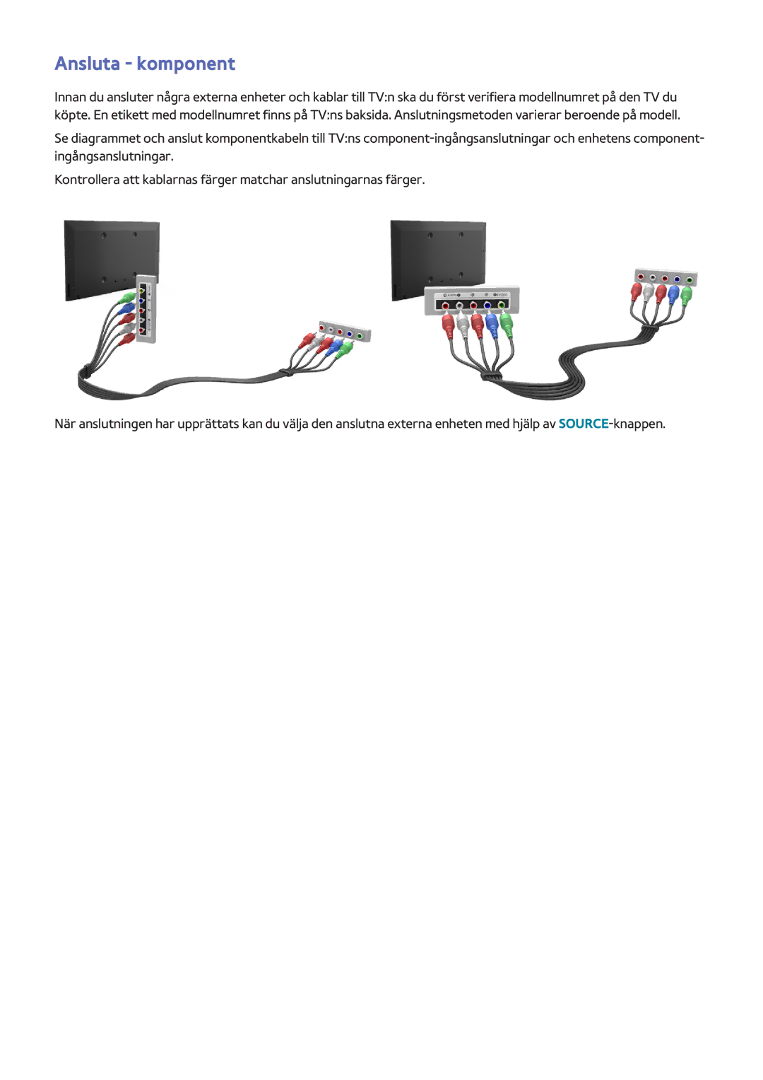 Samsung UE48H6705STXXE, UE40H6505STXXE, UE32H6275SUXXE, UE50H6275SUXXE, UE48H6675STXXE, UE40H6475SUXXE manual Ansluta komponent 