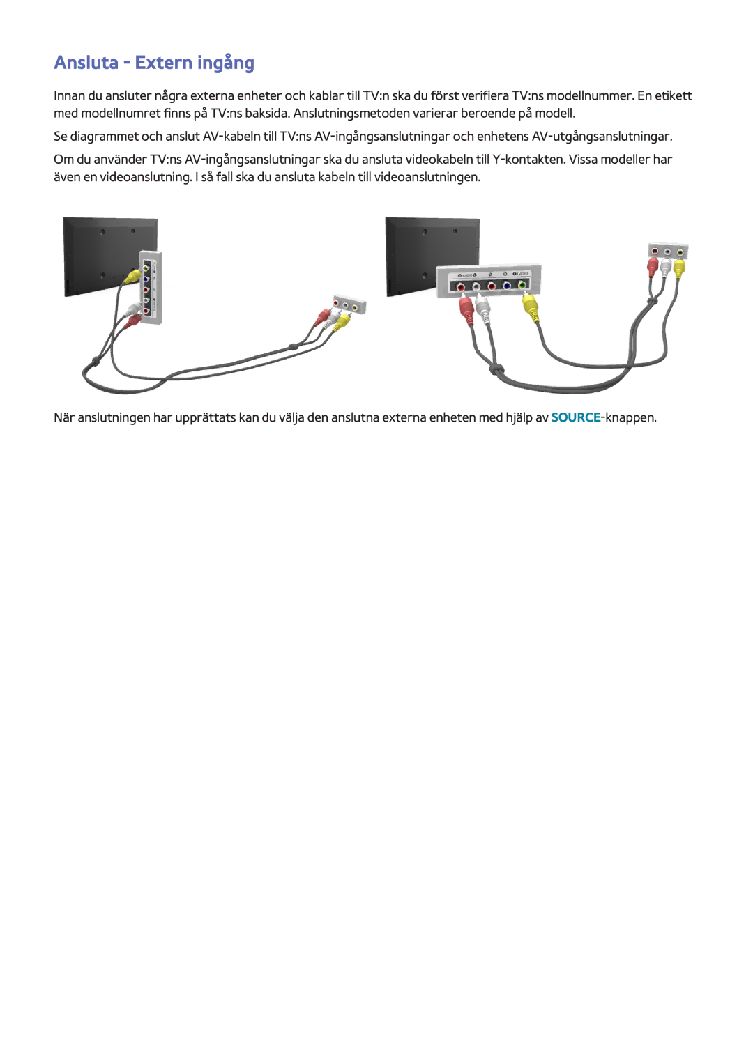 Samsung UE50H5505AKXXE, UE40H6505STXXE, UE32H6275SUXXE, UE50H6275SUXXE, UE48H6675STXXE, UE40H6475SUXXE Ansluta Extern ingång 