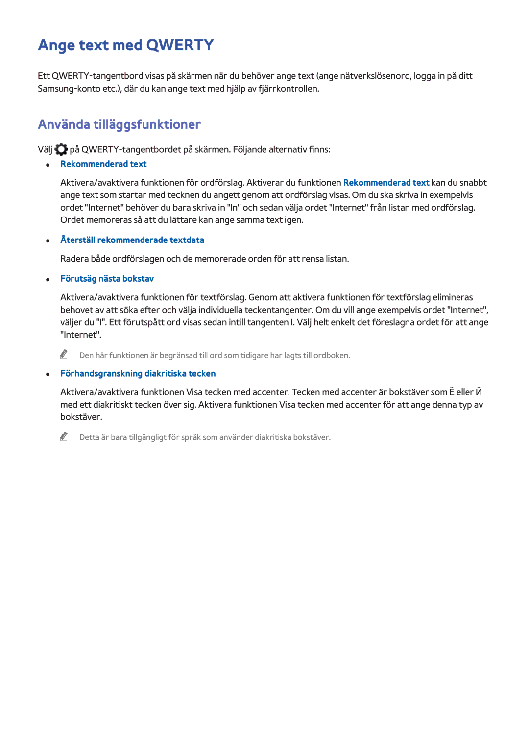 Samsung UE50H6475SUXXE, UE40H6505STXXE, UE32H6275SUXXE, UE50H6275SUXXE manual Ange text med Qwerty, Använda tilläggsfunktioner 