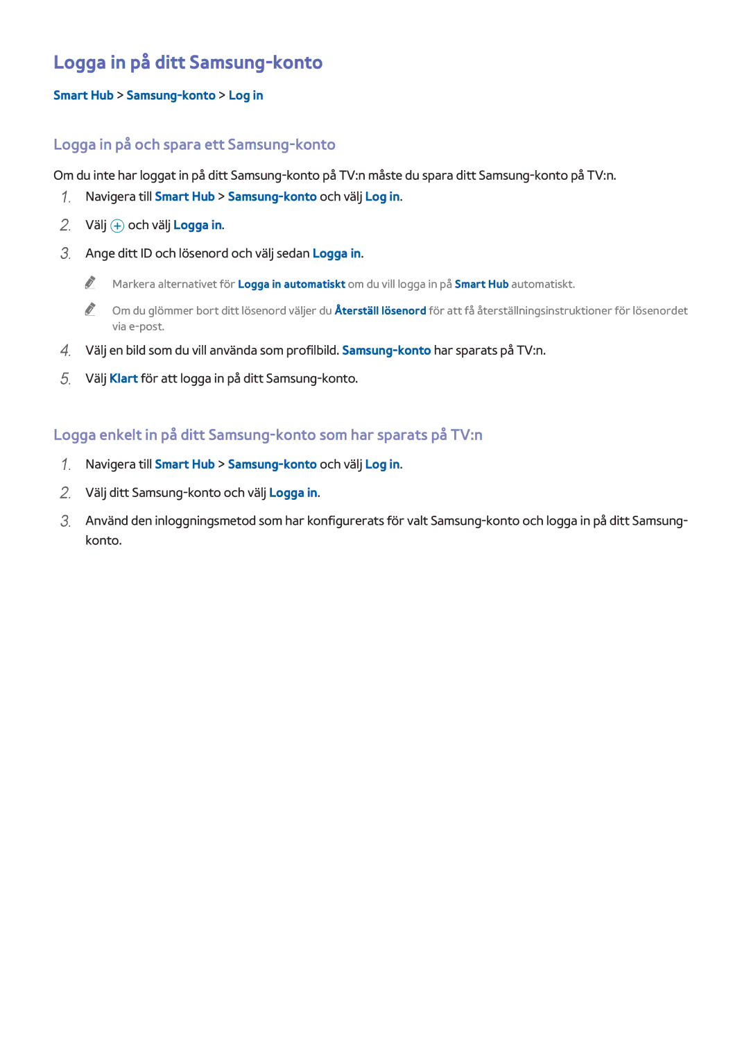 Samsung UE55H6275SUXXE, UE40H6505STXXE manual Logga in på ditt Samsung-konto, Logga in på och spara ett Samsung-konto 