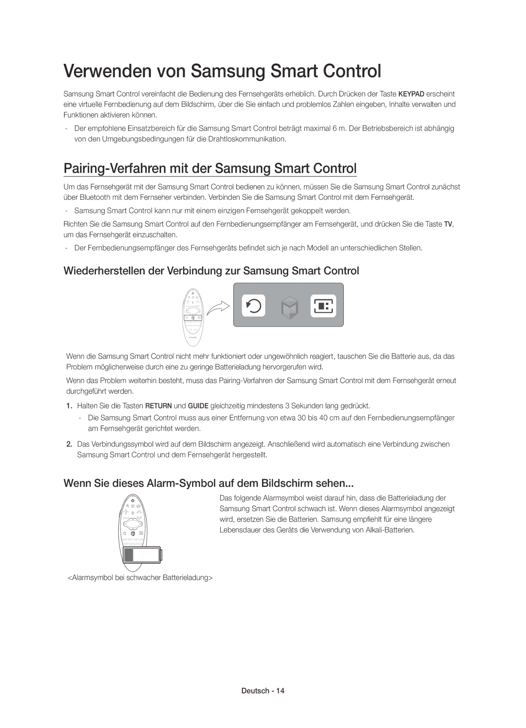 Samsung UE48H6770SVXZG manual Verwenden von Samsung Smart Control, Pairing-Verfahren mit der Samsung Smart Control 