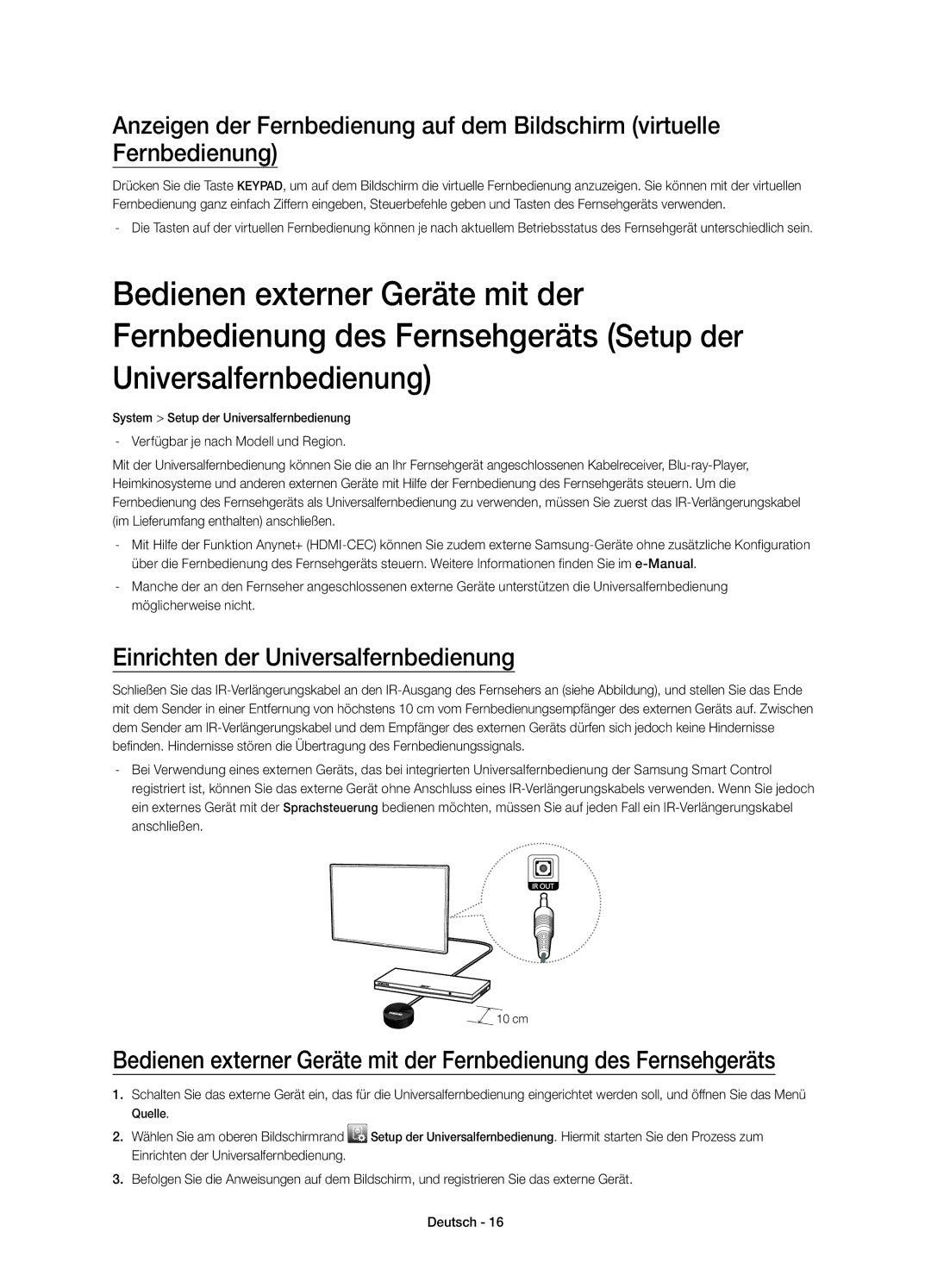 Samsung UE55H6600SVXZG, UE40H6620SVXZG, UE55H6740SVXZG, UE55H6750SVXZG, UE48H6740SVXZG Einrichten der Universalfernbedienung 