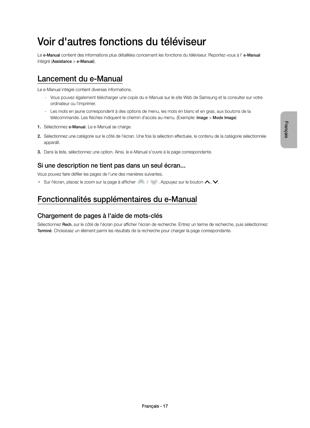 Samsung UE55H6740SVXZG, UE40H6620SVXZG, UE55H6750SVXZG manual Voir dautres fonctions du téléviseur, Lancement du e-Manual 