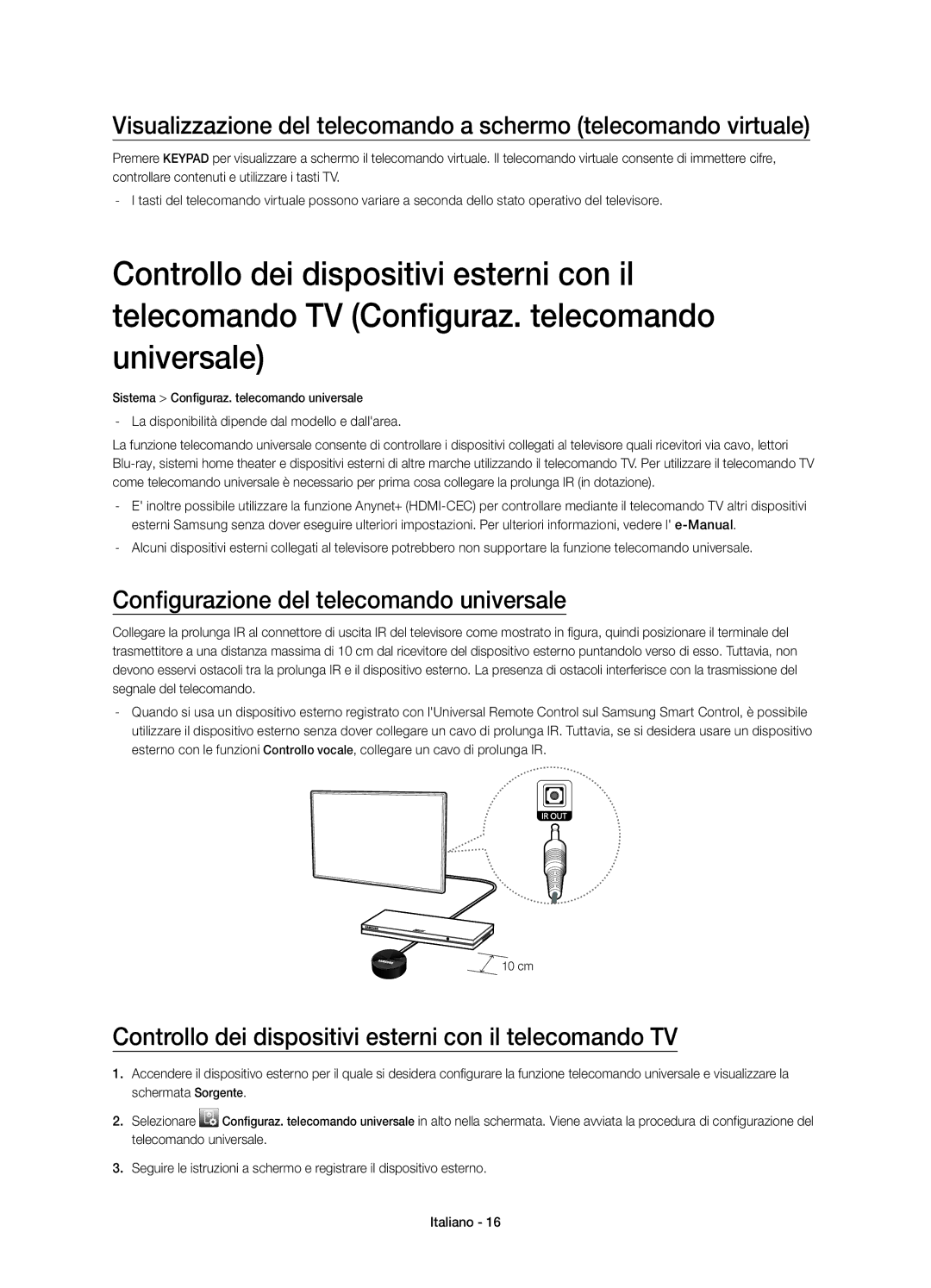 Samsung UE55H6620SVXZG Configurazione del telecomando universale, Controllo dei dispositivi esterni con il telecomando TV 