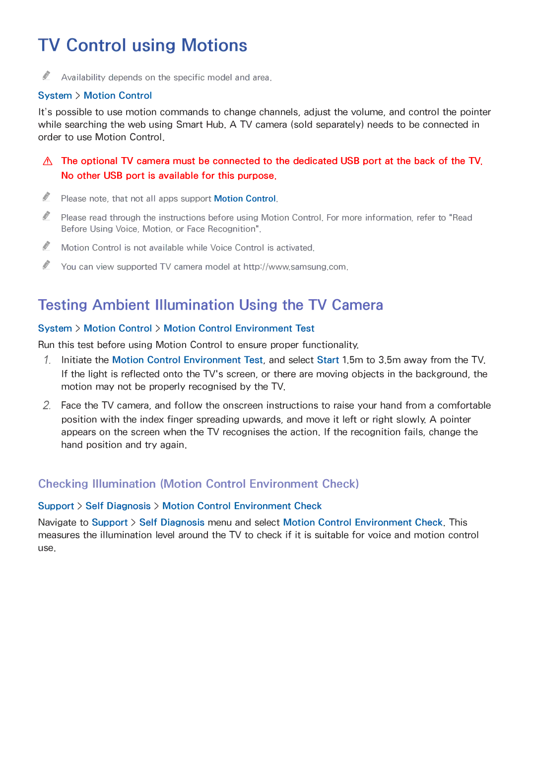 Samsung UE55H6620SVXZG TV Control using Motions, Testing Ambient Illumination Using the TV Camera, System Motion Control 