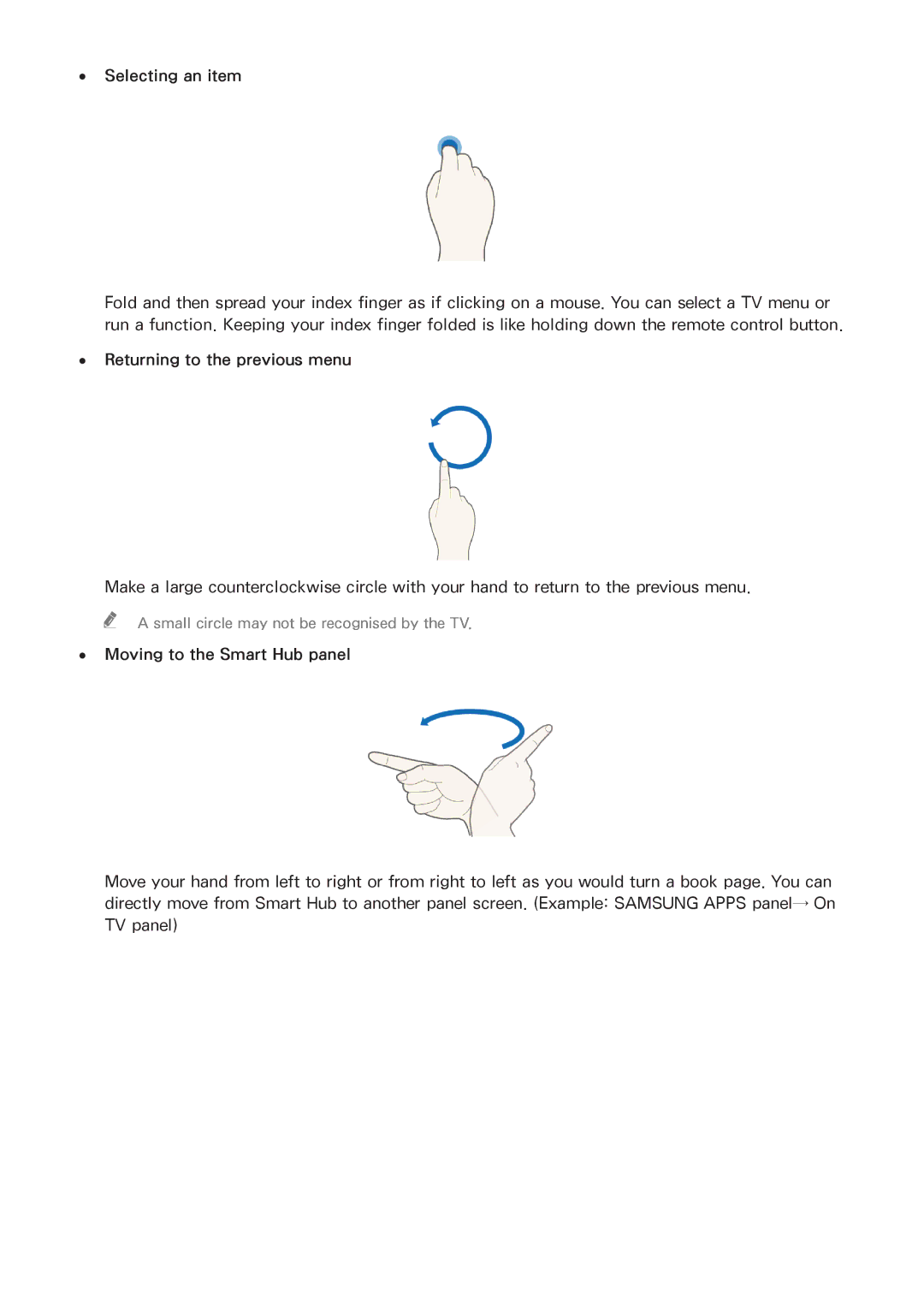 Samsung UE55H6590SVXZG, UE40H6620SVXZG, UE55H6740SVXZG manual Returning to the previous menu, Moving to the Smart Hub panel 