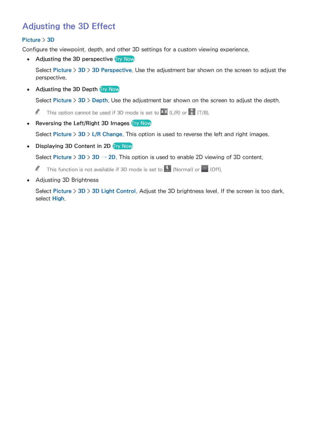 Samsung UE48H6600SVXZG, UE40H6620SVXZG, UE55H6740SVXZG, UE55H6750SVXZG, UE55H7090SVXZG Adjusting the 3D Effect, Picture 3D 