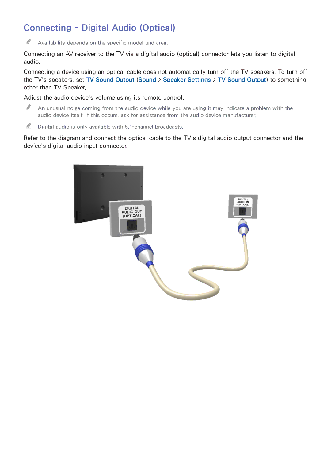 Samsung UE48H6750SVXZG, UE40H6620SVXZG, UE55H6740SVXZG, UE55H6750SVXZG, UE55H7090SVXZG manual Connecting Digital Audio Optical 