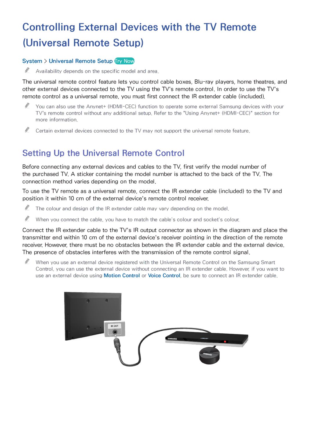 Samsung UE55H6600SVXZG, UE40H6620SVXZG manual Setting Up the Universal Remote Control, System Universal Remote Setup Try Now 