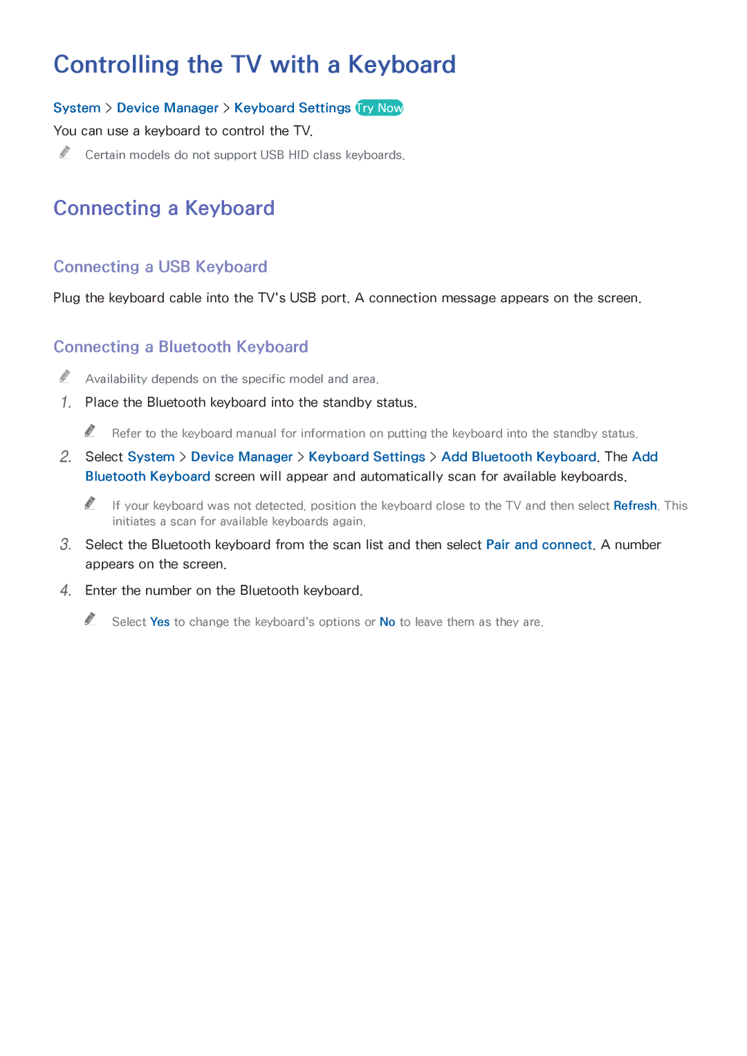 Samsung UE55H6770SVXZG manual Controlling the TV with a Keyboard, Connecting a Keyboard, Connecting a USB Keyboard 