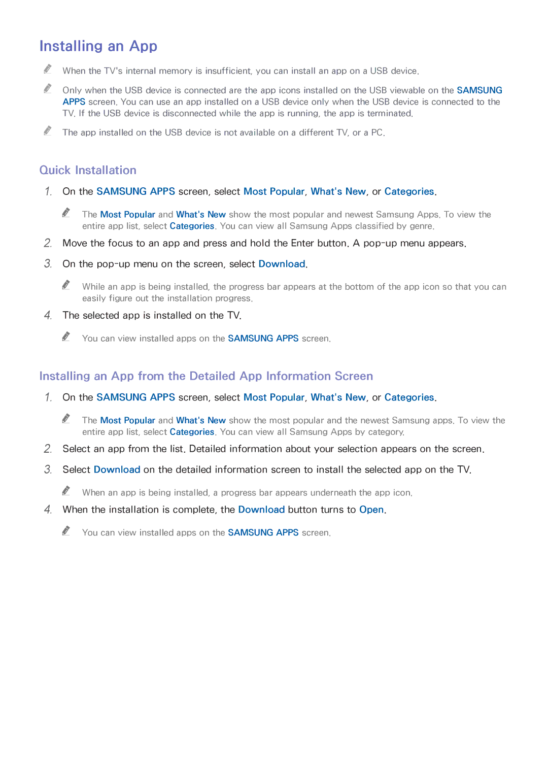 Samsung UE48H6620SVXZG, UE40H6620SVXZG Quick Installation, Installing an App from the Detailed App Information Screen 