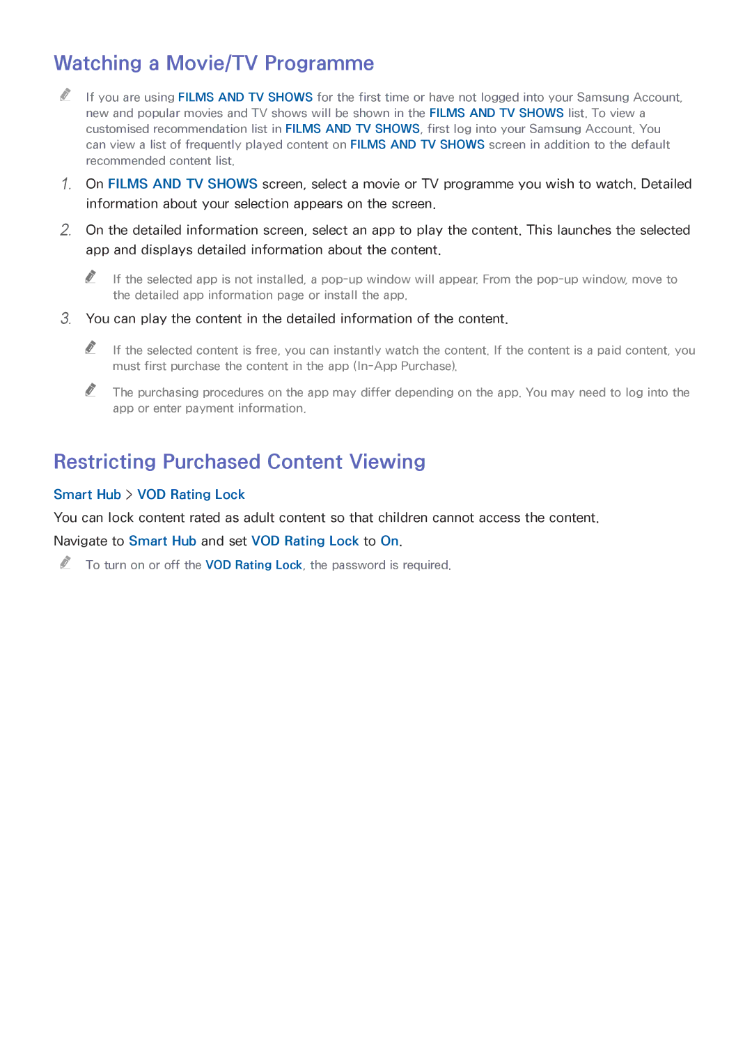 Samsung UE55H6750SVXZG Watching a Movie/TV Programme, Restricting Purchased Content Viewing, Smart Hub VOD Rating Lock 