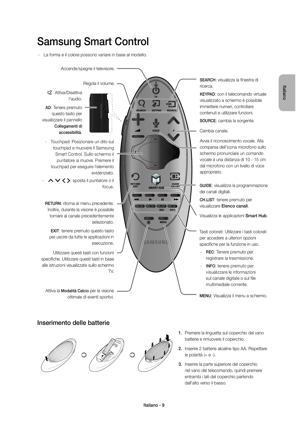 Samsung UE55H6640SZXZT, UE40H6670SZXZT, UE48H6640SZXZT Inserimento delle batterie, Search visualizza la finestra di ricerca 