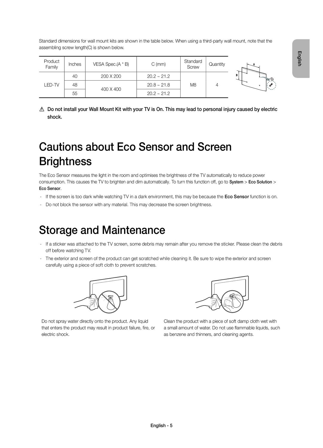 Samsung UE55H6670SZXZT, UE40H6670SZXZT, UE48H6640SZXZT, UE55H6500SZXZT, UE55H6640SZXZT, UE48H6670SZXZT Storage and Maintenance 